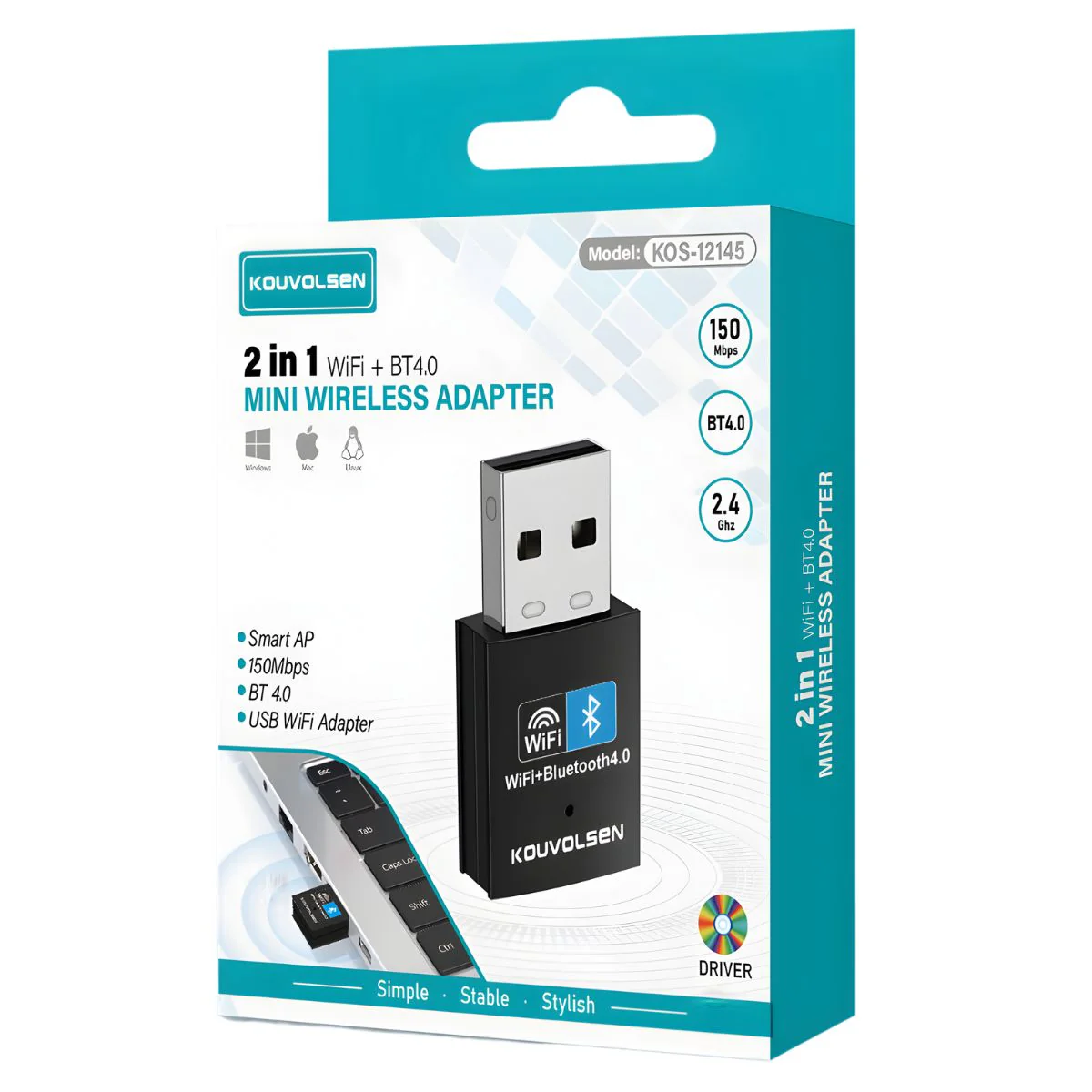 Adaptador USB Wifi + Bluetooth 2 En 1. Mini Receptor Inalámbrico 150 Mbps Con Bluetooth 4.0 Para PC Y Laptop. - Image 2
