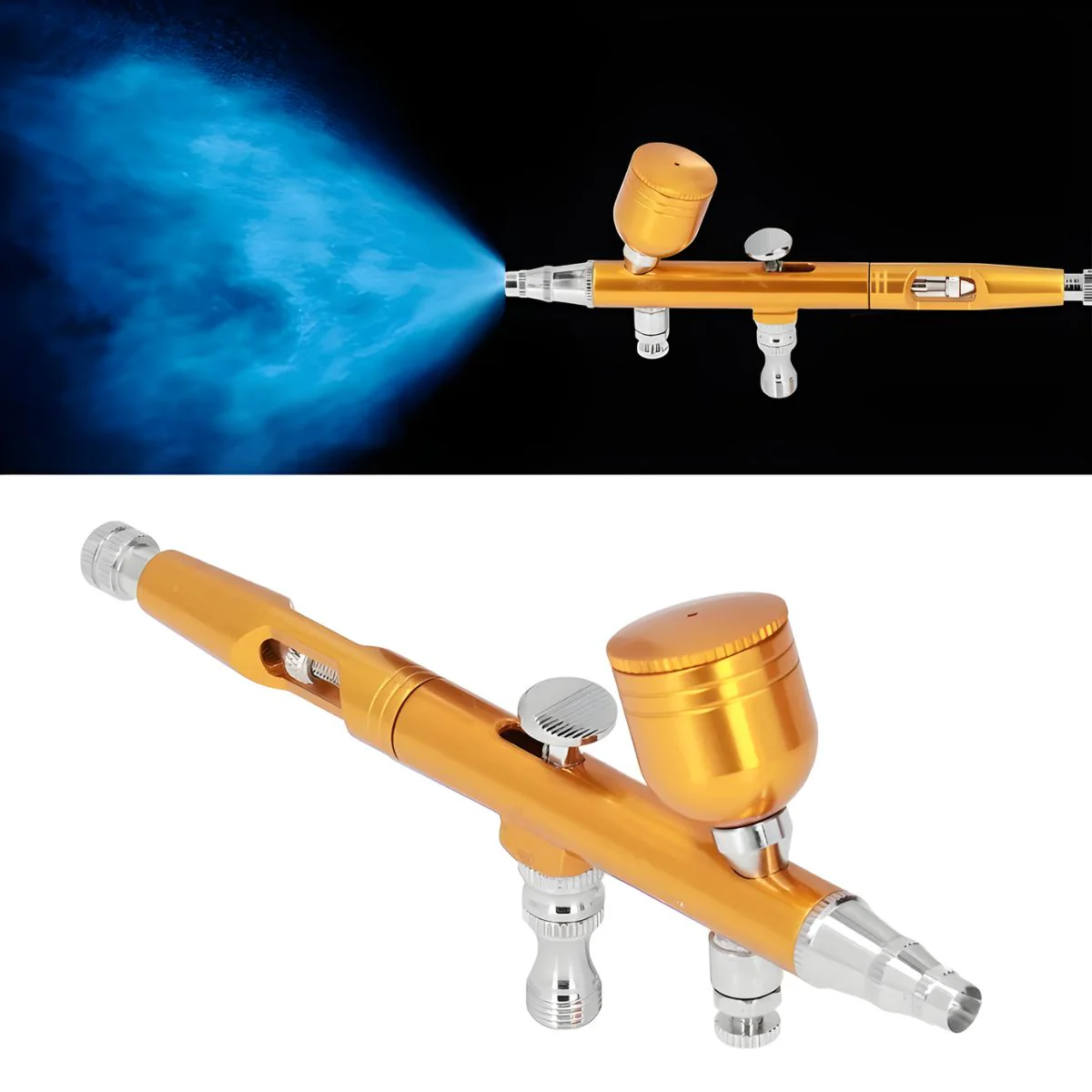 Aerógrafo Profesional Con Compresor Integrado 110V Y Boquillas 0.2, 0.3 Y 0.5Mm. Color Dorado. Ideal Para Uñas, Pasteles, Arte Y Tatuajes Temporales. - Image 3