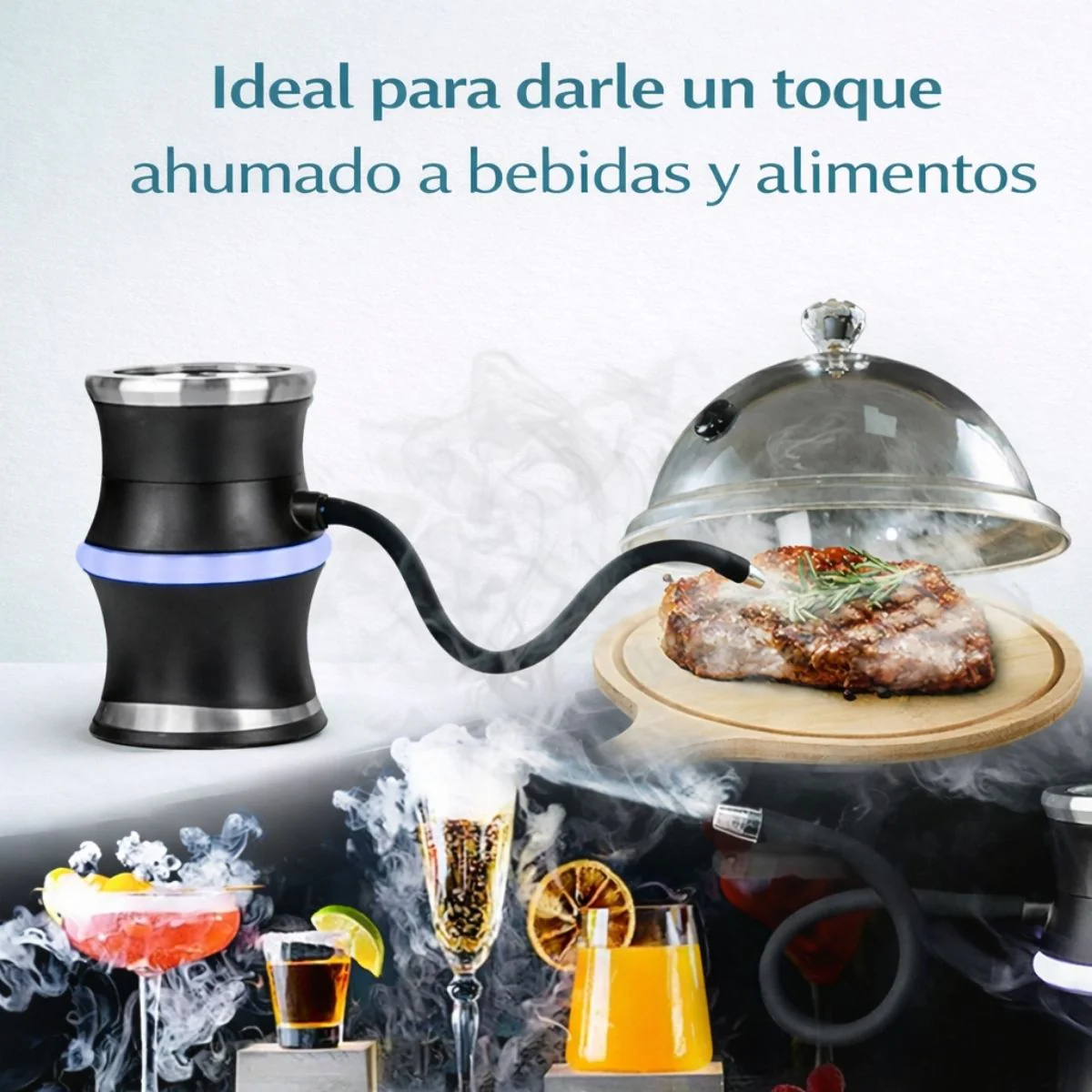 Ahumador Eléctrico Para Whisky Y Alimentos. Con Campana Acrílica, Manguera Flexible Y Virutas De Madera. Infusor De Humo Profesional Con 3 Velocidades Y Carga USB - Image 2
