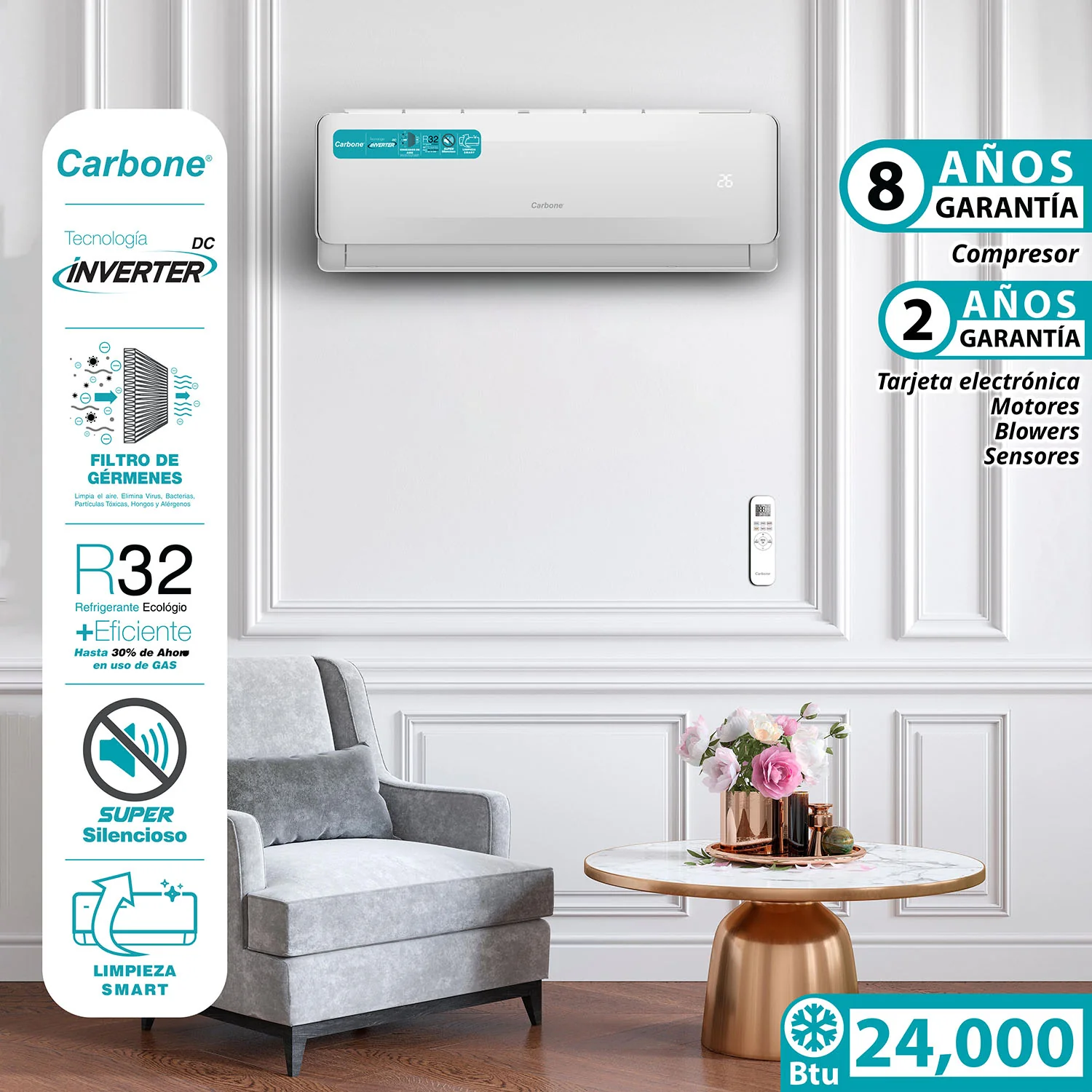 Aire Acondicionado Split Inverter 24,000 Btu R32 Coil De Cobre SEER 19 - Image 2