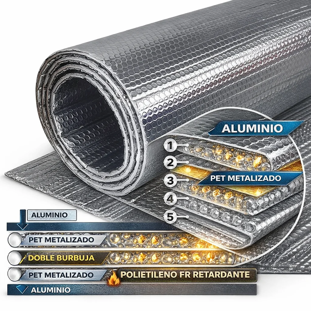Aislante Térmico Para Techos Paredes, Doble Burbuja 2 Caras De Aluminio 97% Reflectividad, Rollo 4’X125’ (1.22X38.1M) Espesor 6Mm ± 1 Sin Compresión (360 G/M²) Ignífugo, Ahorra Energía Y Reduce Calor - Image 4