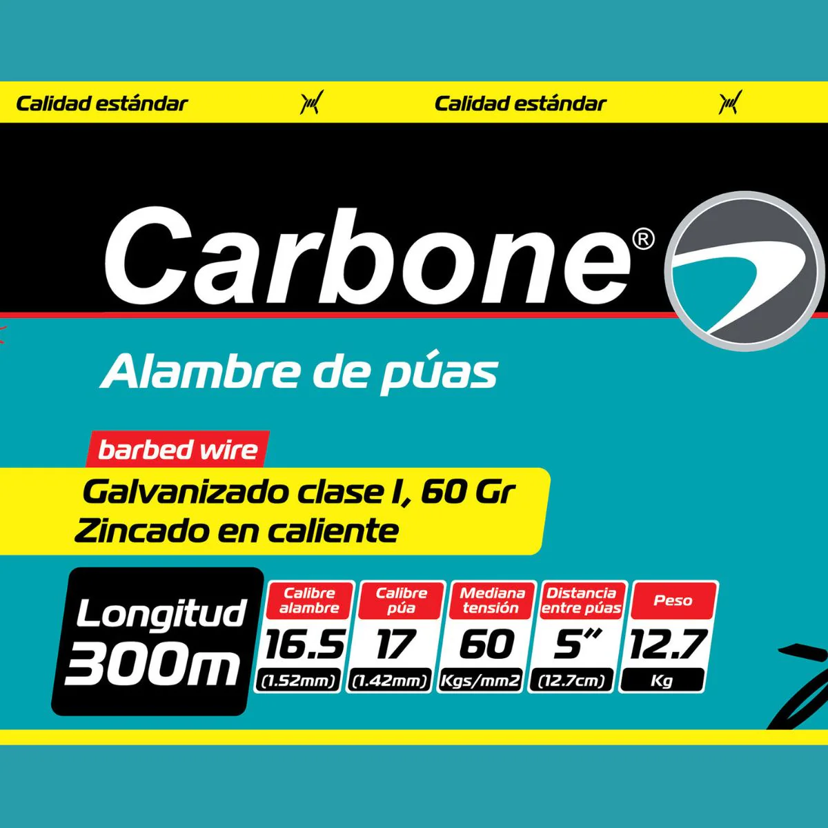 Alambre De Puas Calibre 16.5 De 300M Zincado 60Gr Mt2 Clase I (Amarillo Estandar) 12.7 Kg - Image 3