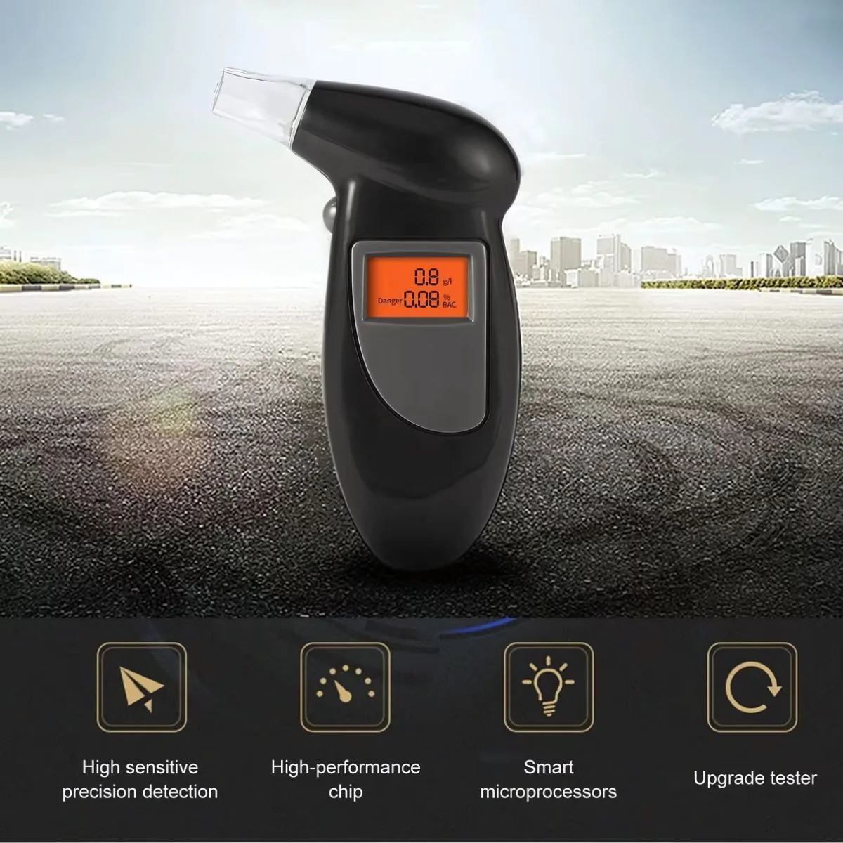 Alcoholímetro Digital Portátil Con Pantalla LCD Y Alarma De Ebriedad. Medidor De Alcohol Con 5 Boquillas. Guarometro Warometro. - Image 2