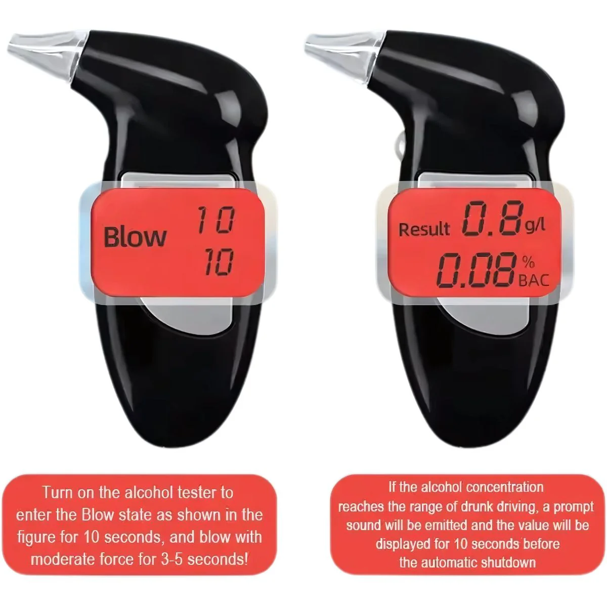 Alcoholímetro Digital Portátil Con Pantalla LCD Y Alarma De Ebriedad. Medidor De Alcohol Con 5 Boquillas. Guarometro Warometro. - Image 3