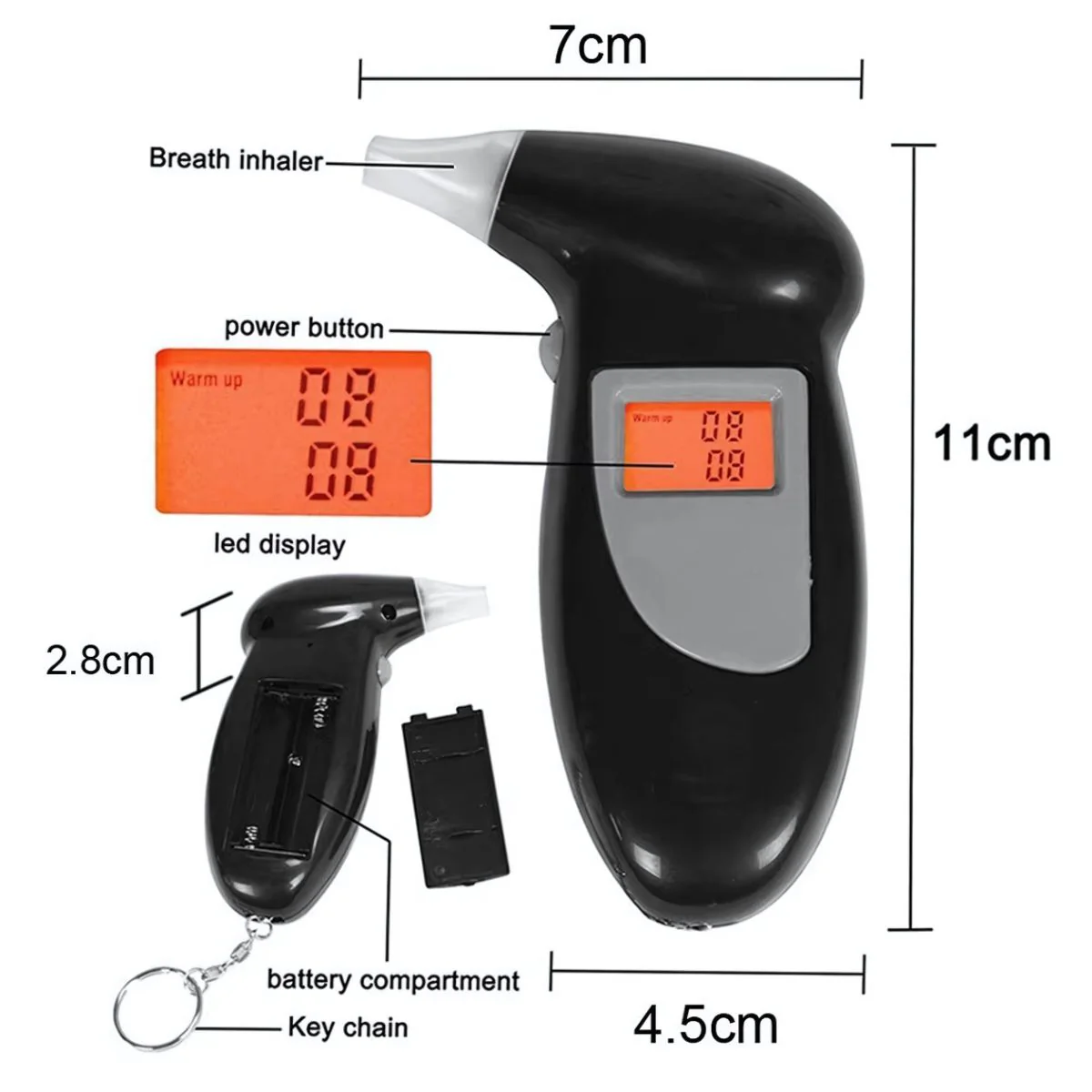 Alcoholímetro Digital Portátil Con Pantalla LCD Y Alarma De Ebriedad. Medidor De Alcohol Con 5 Boquillas. Guarometro Warometro. - Image 5