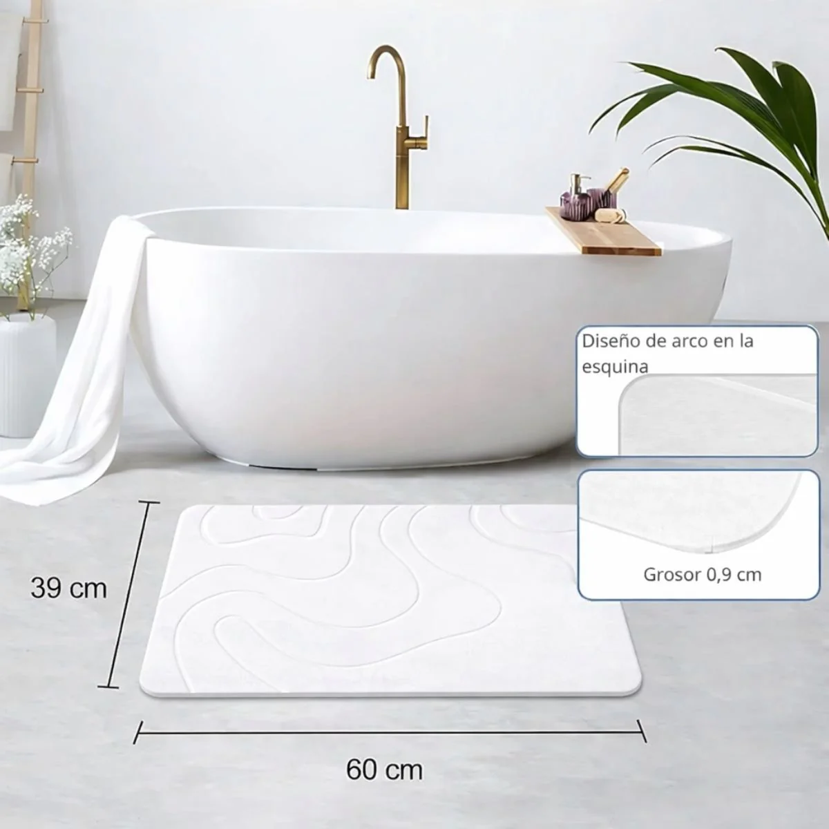 Alfombra De Baño De Diatomeas Super Absorbente Antideslizante. Tapete Baño De Secado Rápido. Color Blanco 60X39cm - Image 3