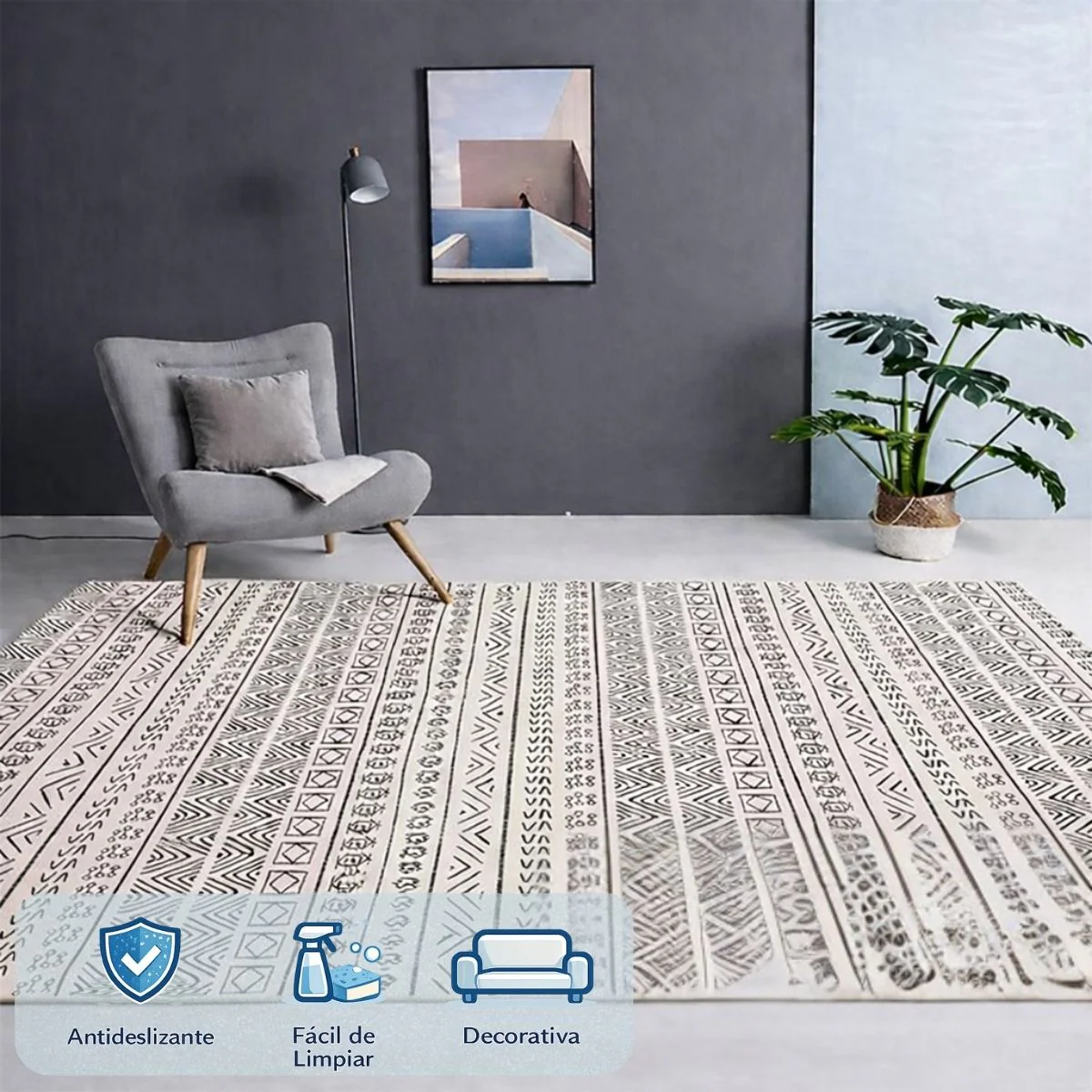 Alfombra Decorativa Estilo Étnico En Tonos Neutros Para Sala O Dormitorio. Tapete Antideslizante (120X160cm). Tapete