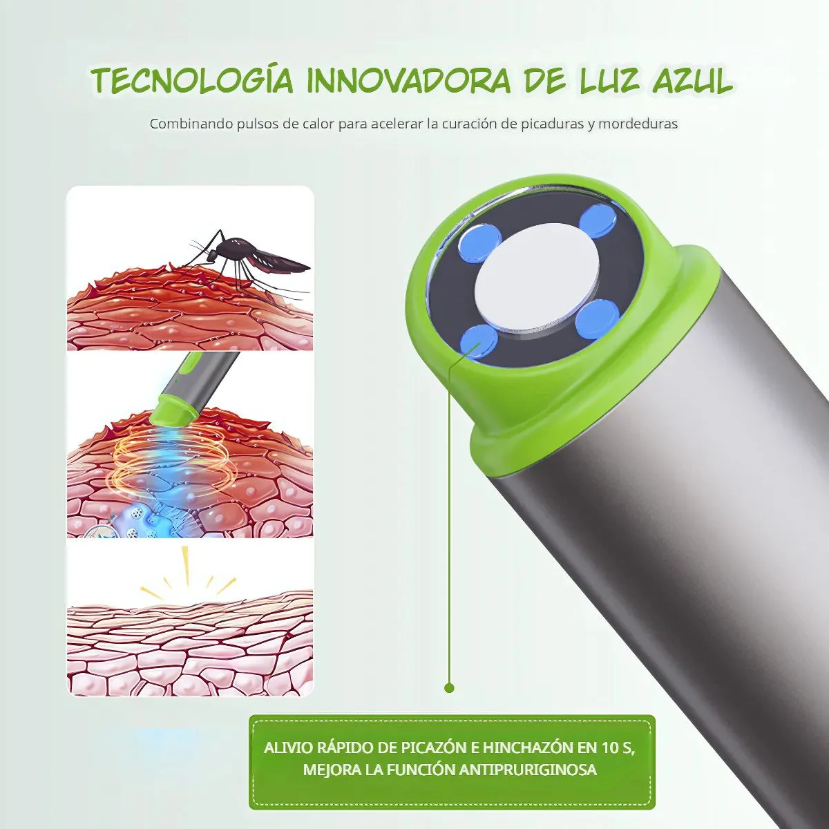 Aliviador De Picaduras De Mosquitos E Insectos. Recargable Con Luz Azul Y Calor. Sin Químicos, Seguro Para Niños Y Adultos. - Image 3