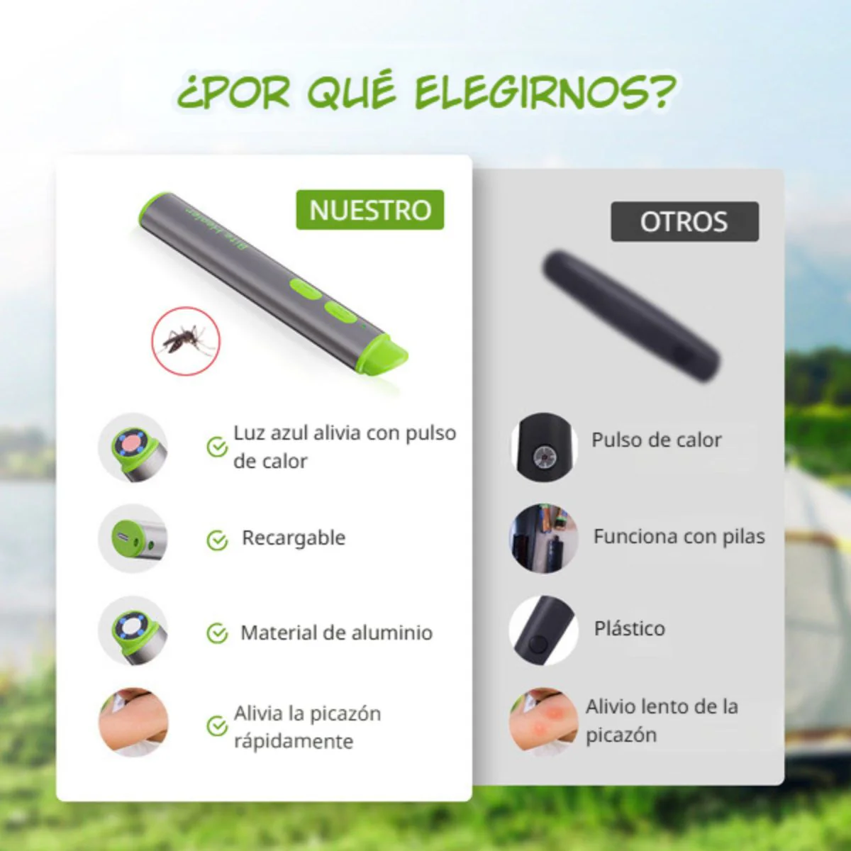 Aliviador De Picaduras De Mosquitos E Insectos. Recargable Con Luz Azul Y Calor. Sin Químicos, Seguro Para Niños Y Adultos. - Image 4