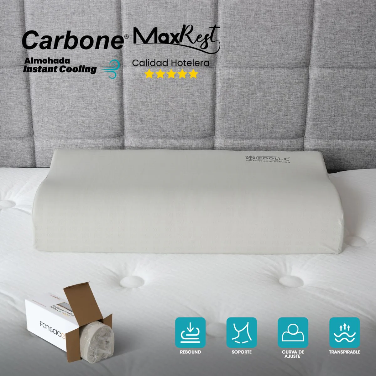 Almohada Cervical 60X35cm Carbone Maxrest 5 Estrellas Con Enfriamiento Instantáneo. Alivia El Dolor Y Mejora La Postura. Calidad Hotelera.. - Image 5