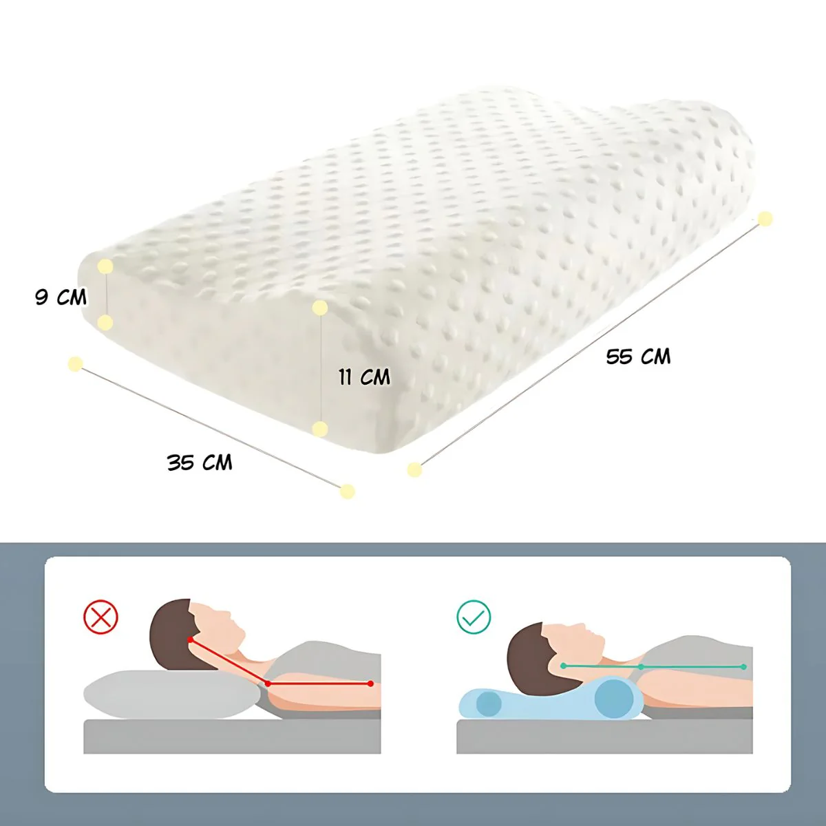 Almohada Ortopédica Ergonómica. Soporte Cervical De Espuma Con Funda Transpirable Para Dormir Mejor. 55*35*11/9Cm - Image 4