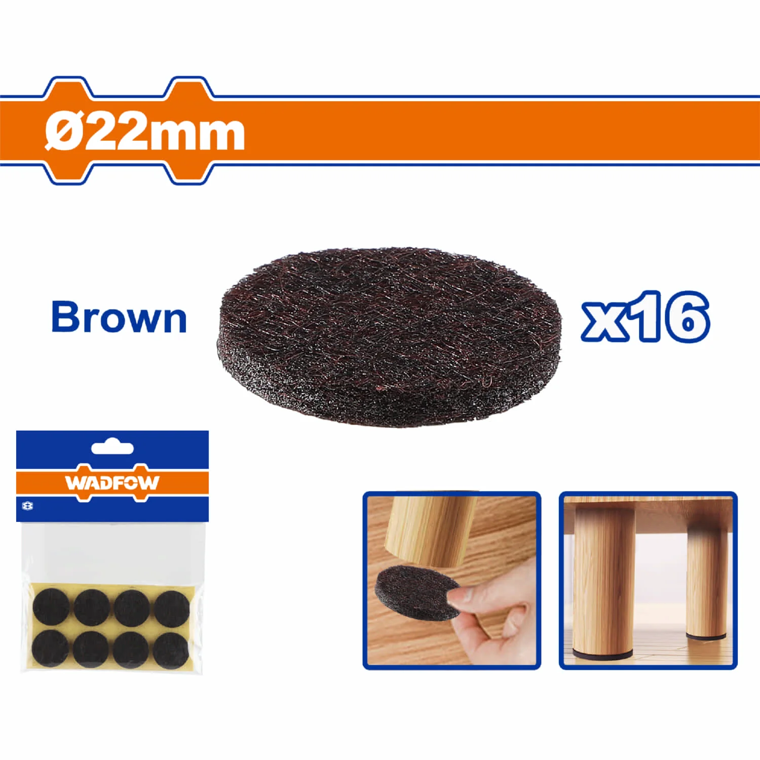Almohadillas Autoadhesivas. Φ22mm Marrón Grosor: 3Mm Set De 16 Piezas.  Fieltros Parches Deslizadores