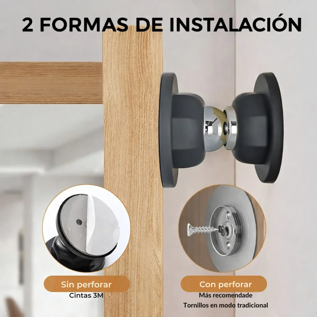 Amortiguador De Puerta Tope  Magnético Adhesivo Y Atornillable Silencioso. Tope Antigolpes Con Fijación Fuerte Para Pared Y Suelo. Color Negro. - Image 2