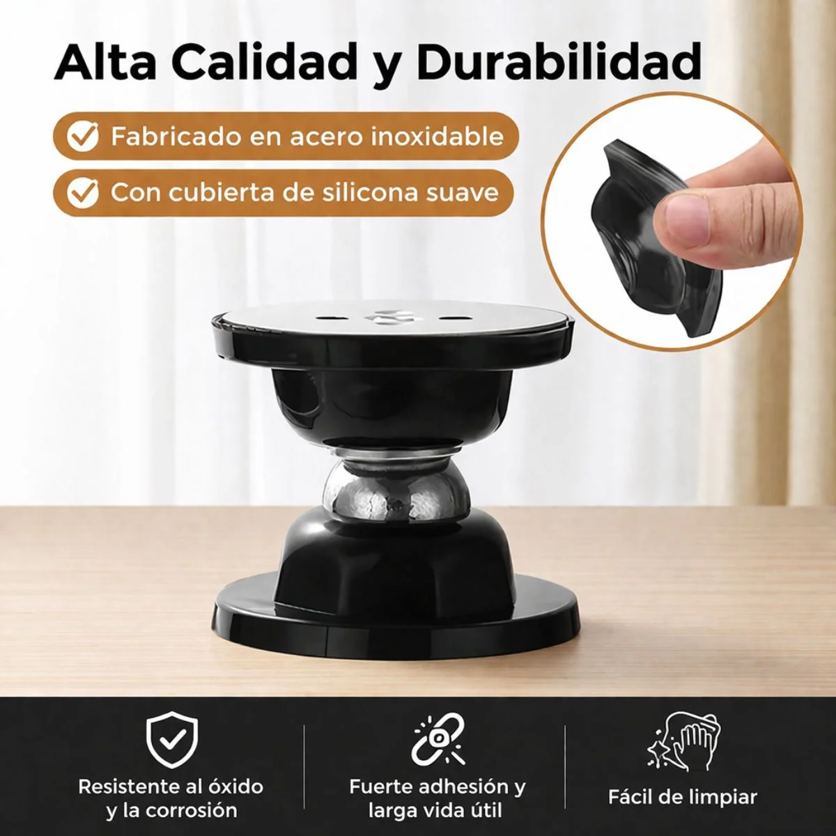 Amortiguador De Puerta Tope  Magnético Adhesivo Y Atornillable Silencioso. Tope Antigolpes Con Fijación Fuerte Para Pared Y Suelo. Color Negro. - Image 3