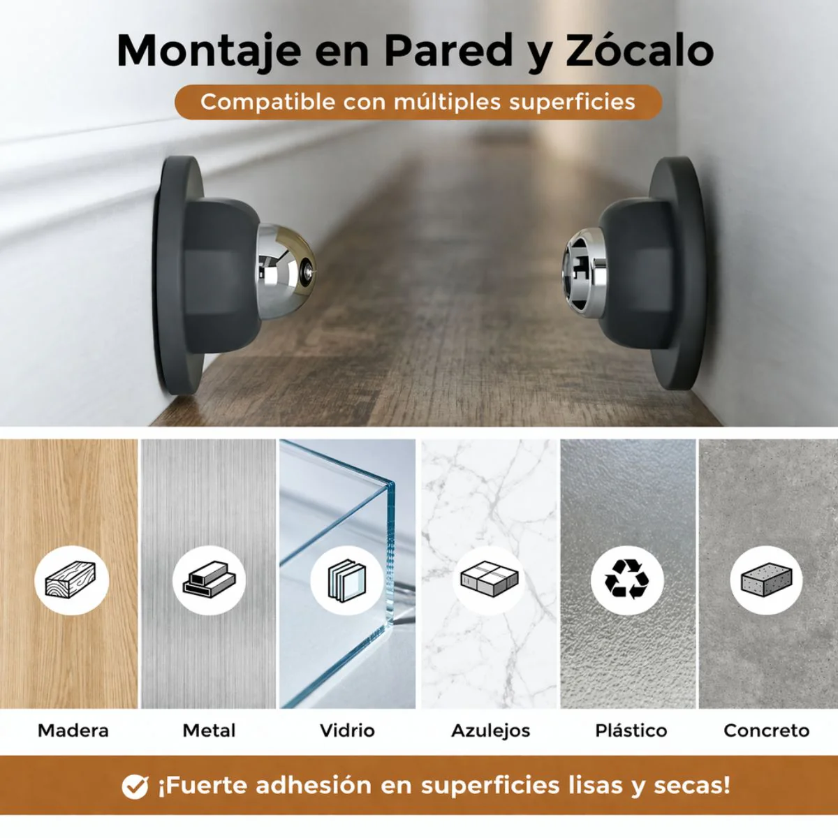 Amortiguador De Puerta Tope  Magnético Adhesivo Y Atornillable Silencioso. Tope Antigolpes Con Fijación Fuerte Para Pared Y Suelo. Color Negro. - Image 4