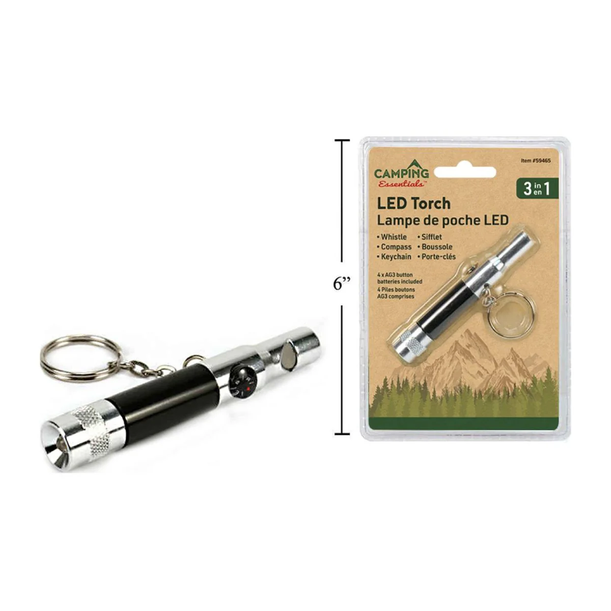 Antorcha LED 3 En 1 Para Acampar Con Silbato, Brújula Y Llavero - Image 4