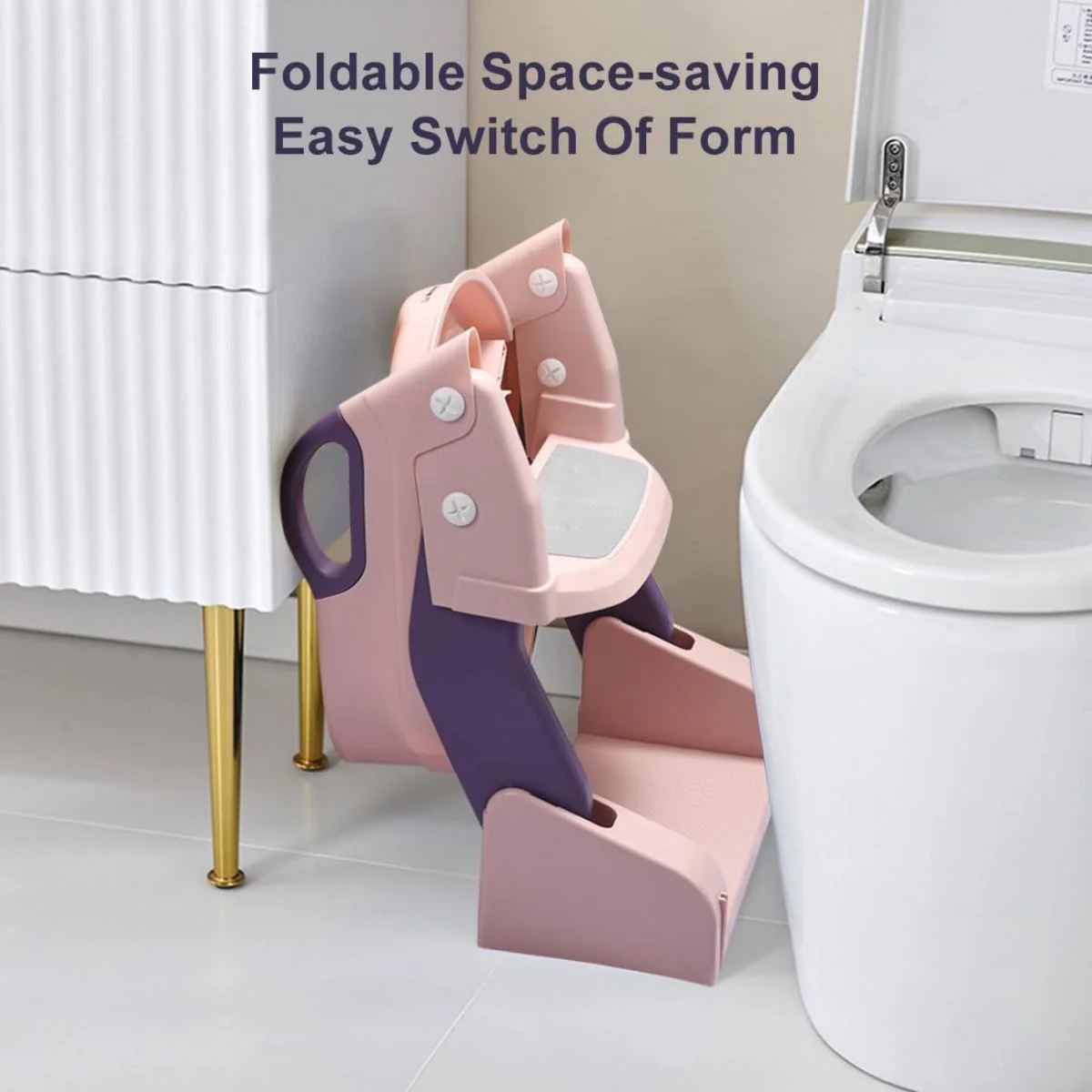 Asiento Escalera De Entrenamiento Silla De Inodoro Para Niños. (2 En 1) Escalera Infantil Potty Trainer. Escalerita Para Bebe. Color Rosado. - Image 3
