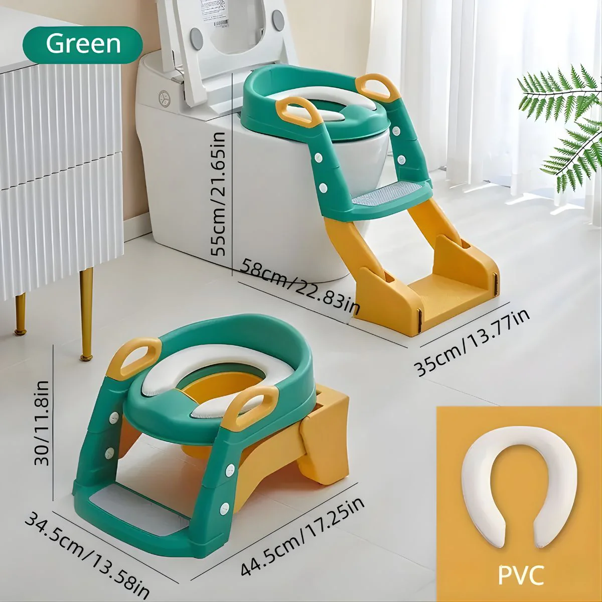 Asiento Escalera De Entrenamiento Silla De Inodoro Para Niños. (2 En 1) Escalera Infantil Potty Trainer. Escalerita Para Bebe. Color Verde. - Image 4