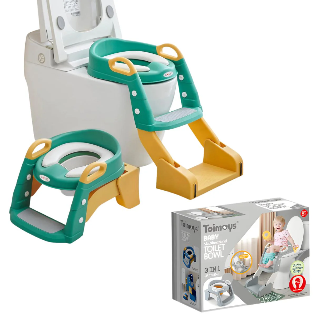 Asiento Escalera De Entrenamiento Silla De Inodoro Para Niños. (2 En 1) Escalera Infantil Potty Trainer. Escalerita Para Bebe. Color Verde. - Image 5