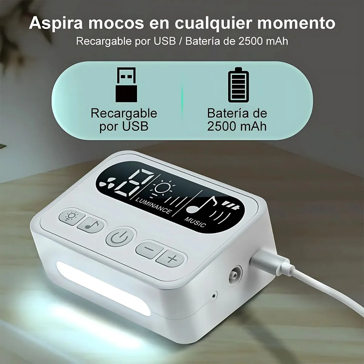 Aspirador Nasal Eléctrico Para Bebés Y Niños. Succiona Mocos Con Luz Nocturna Y Música (9 Niveles De Intensidad). De Bateria Recargable Con USB C - Image 3