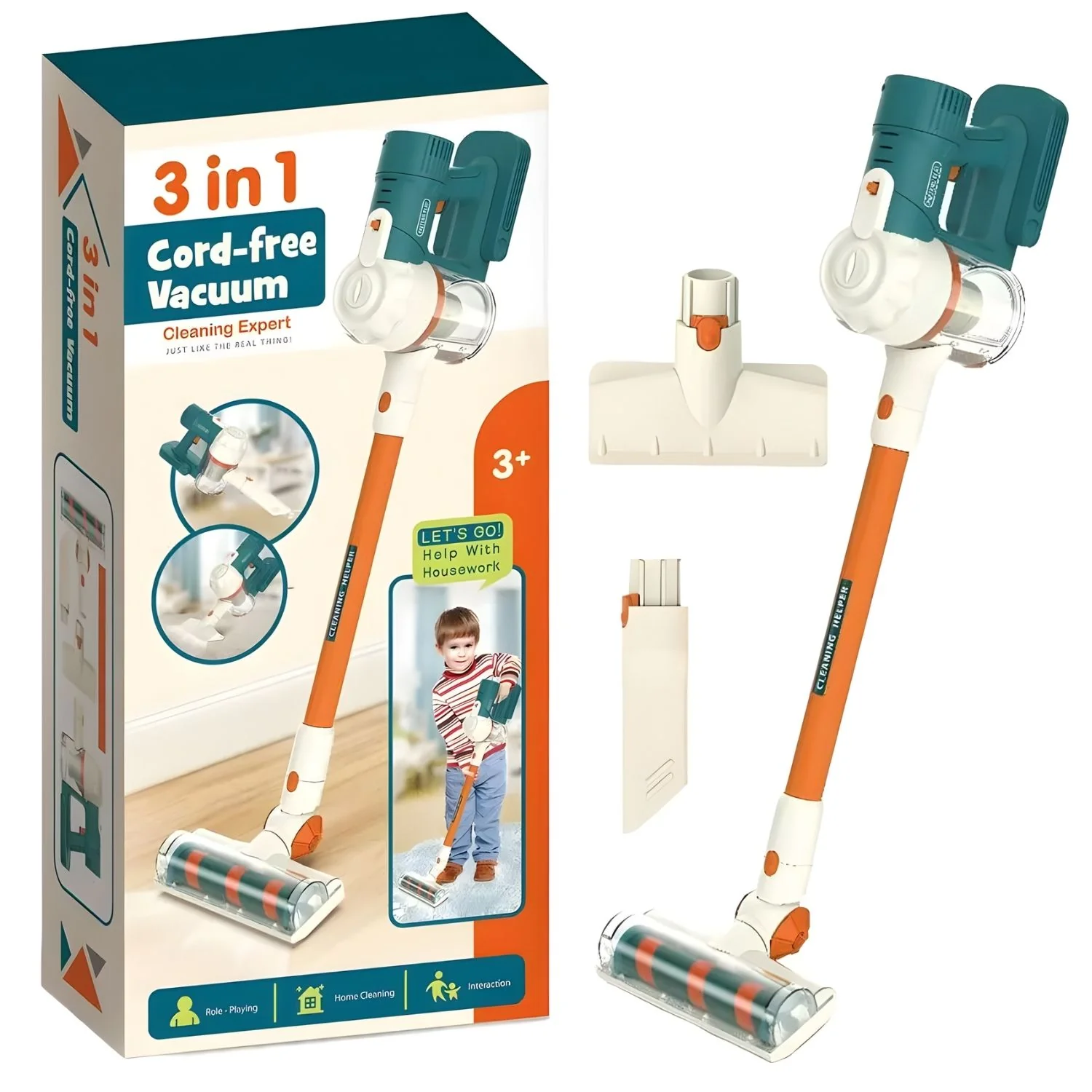 Aspiradora De Juguete Infantil 3 En 1. Juego Interactivo De Limpieza Con Luz Y Musica. Incluye 3 Cabezales Intercambiables. - Image 2