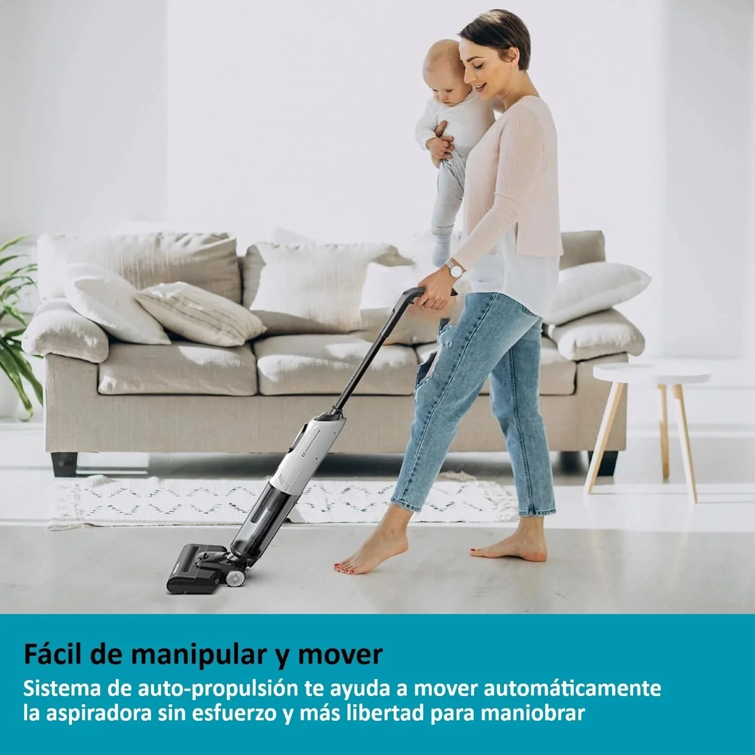 Trapeador Fregona Mopa Aspiradora Electrica Inteligente Inalámbrica Recargable, Mopea Y Aspira, Agua Seco Y Húmedo. 170W Batería 2600 Mah Función De Autolimpieza - Image 4