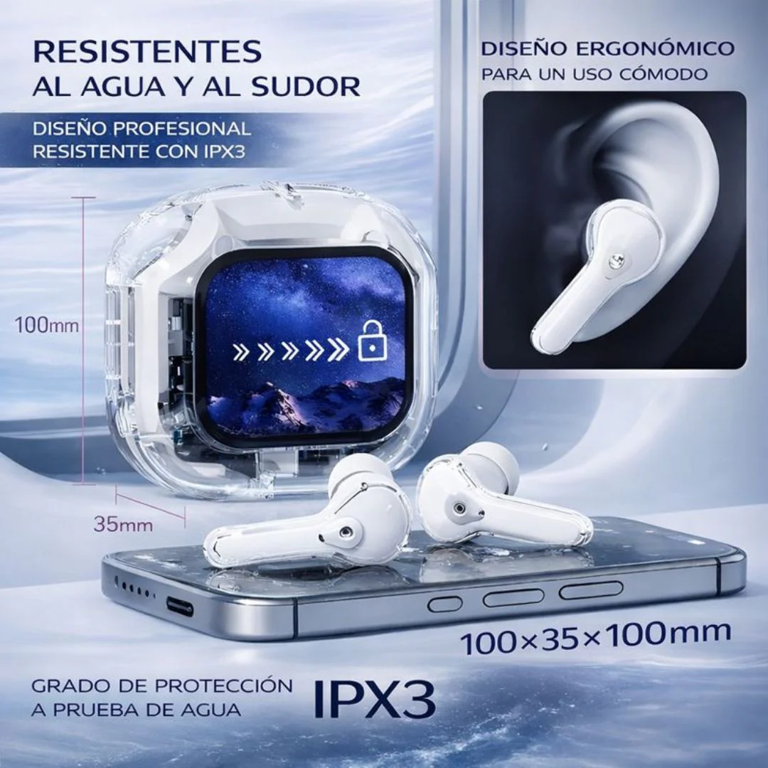 Auriculares Inalámbricos Con Bluetooth 5.4 Y Pantalla Táctil. Audífonos De Color Blanco. - Image 4
