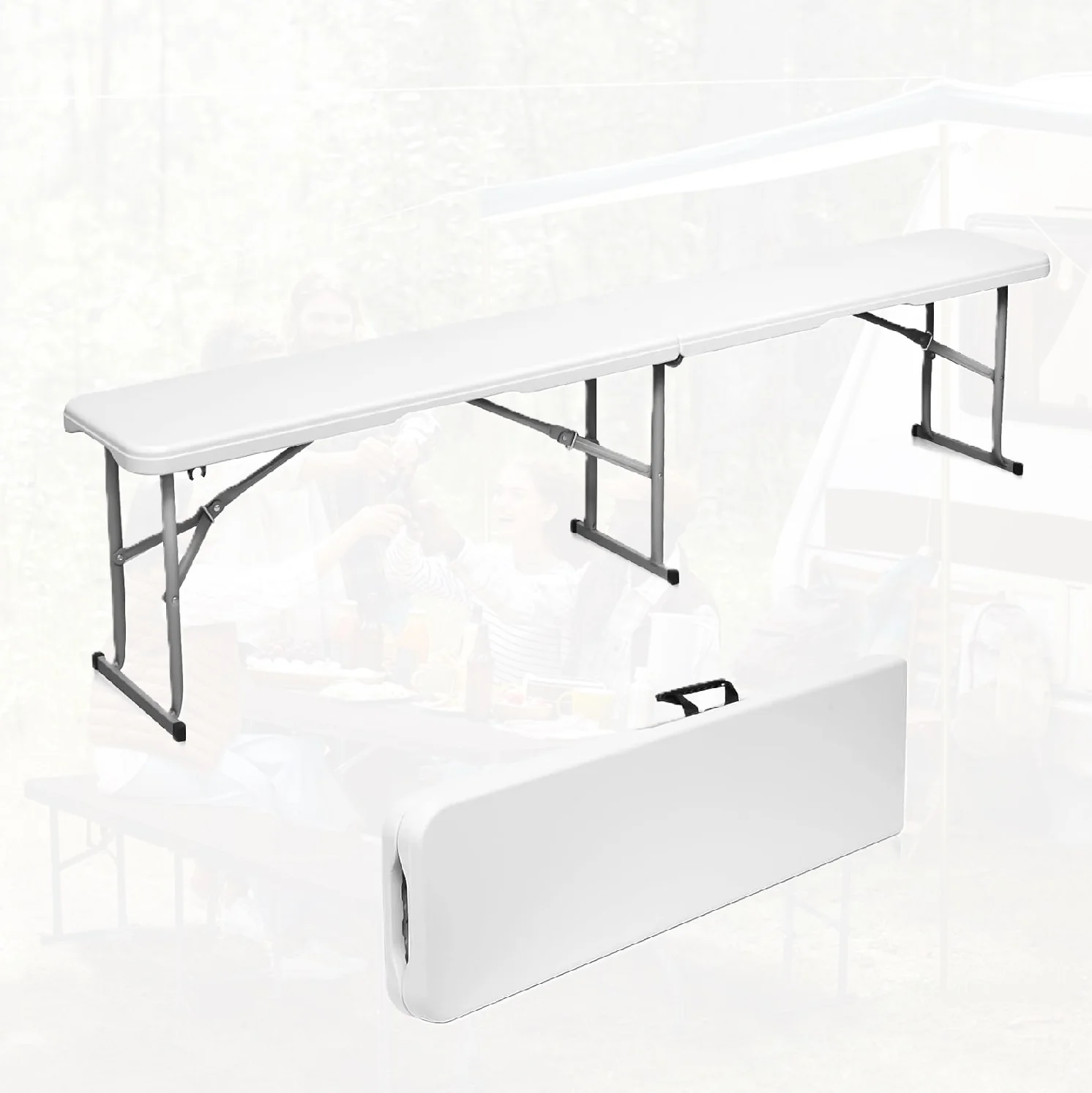 Banca Plástica Plegable Blanca De 6 Pies. Silla Para Exterior.