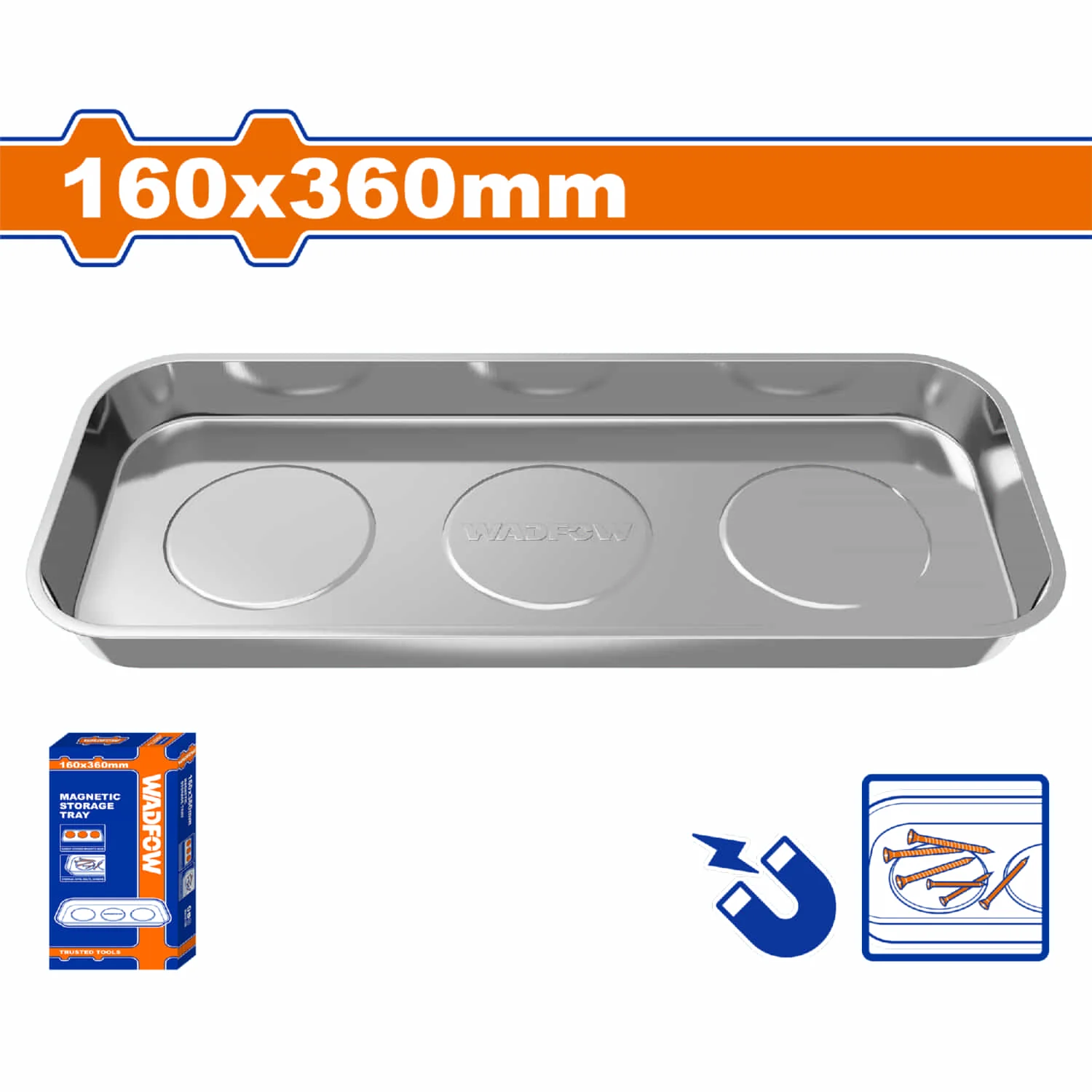 Bandeja De Almacenamiento Magnético 160X360mm. Ideal Para Tornillos Y Tuercas. Acero Inoxidable.