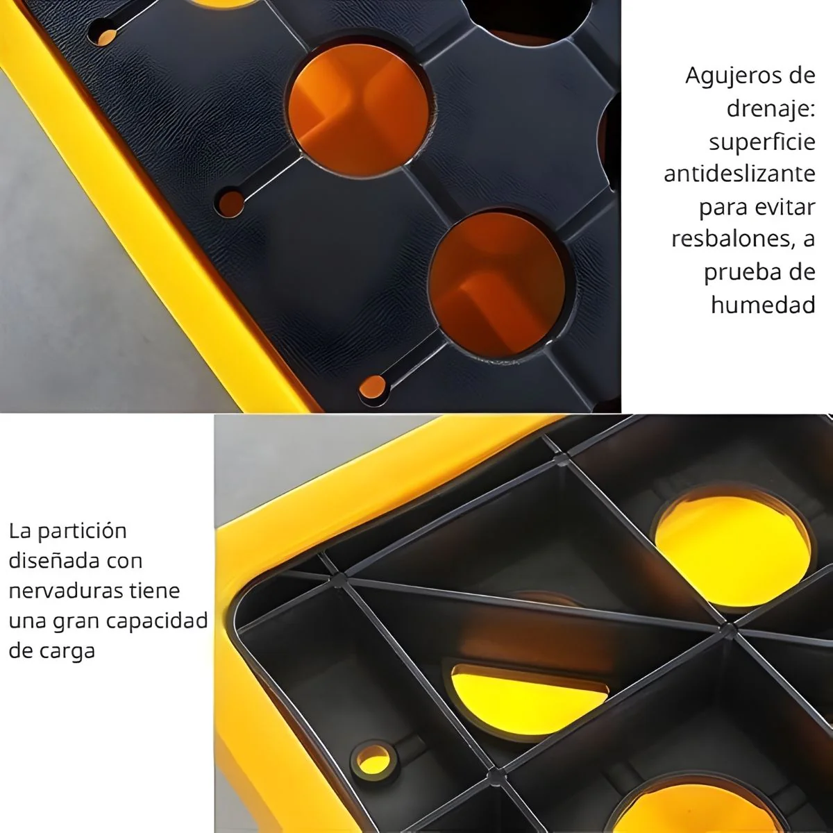 Bandeja De Contención Antiderrames De HDPE Para 4 Tanques 51.2X51.2"X11.8" (Cap 68 Gal). Plataforma De Almacenamiento De Pintura Apilable Para Tambores Y Cubos. - Image 4