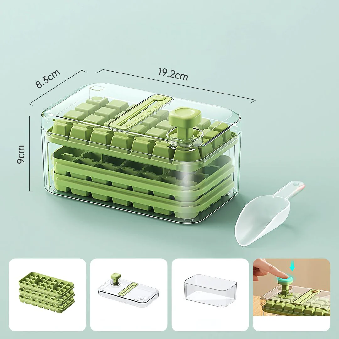Bandeja Para Cubitos De Hielo Con Tapa Y Contenedor. Hielera Moldes Apilables Para Hielo. Color Verde. - Image 5