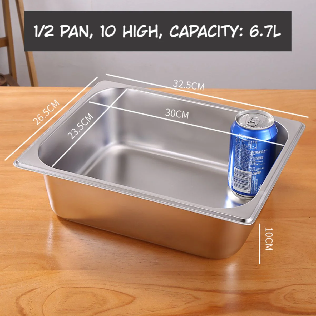 Bandejas GN 1/2De Acero Inoxidable 6.7L. (32.5X26.5X10cm) Para Buffet Hoteles Restaurantes Catering. (No Incluye Tapa) Gastronorm