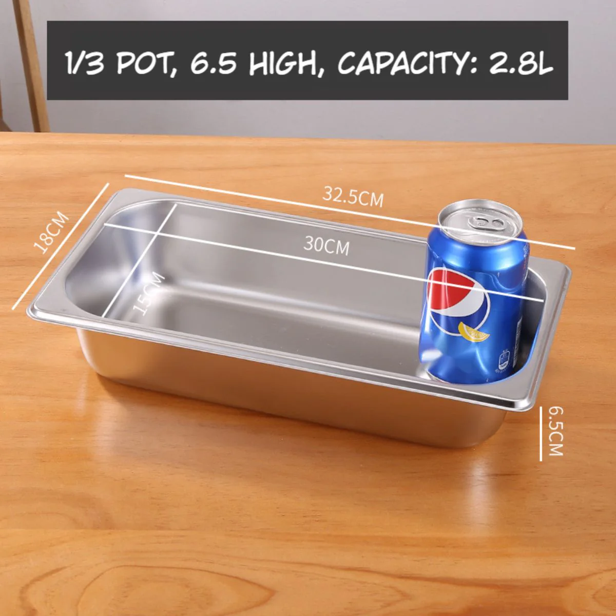 Bandejas GN 1/3 De Acero Inoxidable 2.8L. (32.5X18x6.5Cm) Para Buffet Hoteles Restaurantes Catering. (No Incluye Tapa) Gastronorm