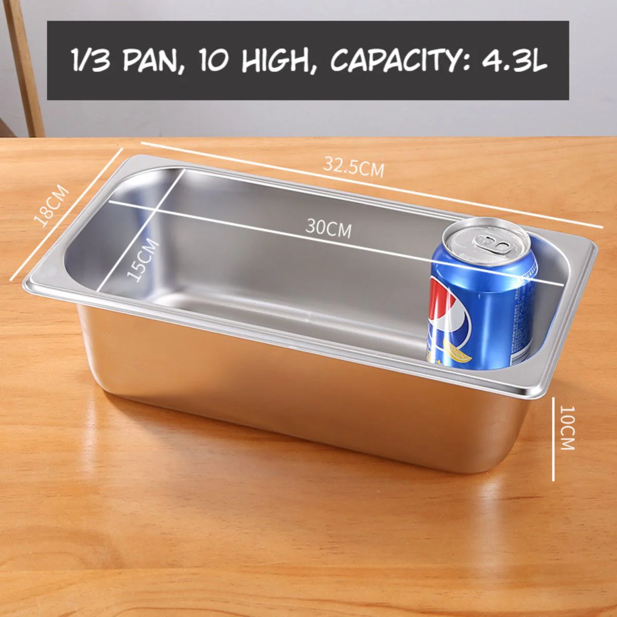 Bandejas GN 1/3 De Acero Inoxidable 4.3L. (32.5X18x10cm) Para Buffet Hoteles Restaurantes Catering. (No Incluye Tapa) Gastronorm