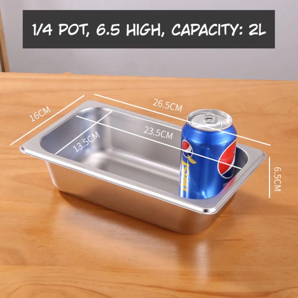 Bandejas GN 1/4 De Acero Inoxidable 2L. (26.5X16x6.5Cm) Para Buffet Hoteles Restaurantes Catering. (No Incluye Tapa) Gastronorm