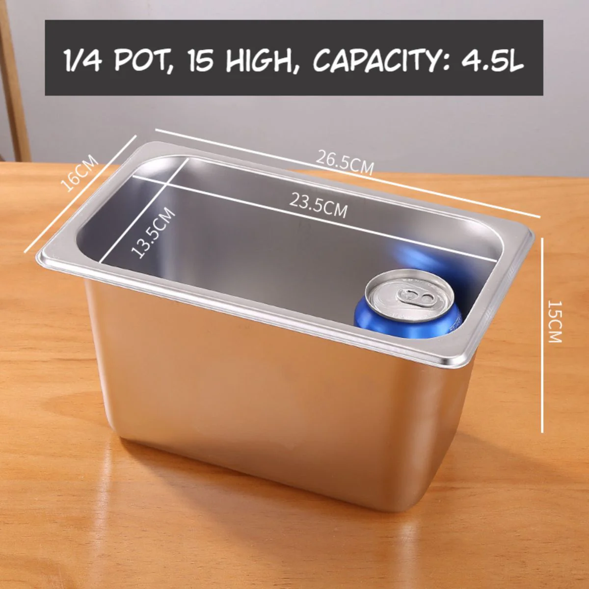 Bandejas GN 1/4 De Acero Inoxidable 4.5L. (26.5X16x15cm) Para Buffet Hoteles Restaurantes Catering. (No Incluye Tapa) Gastronorm