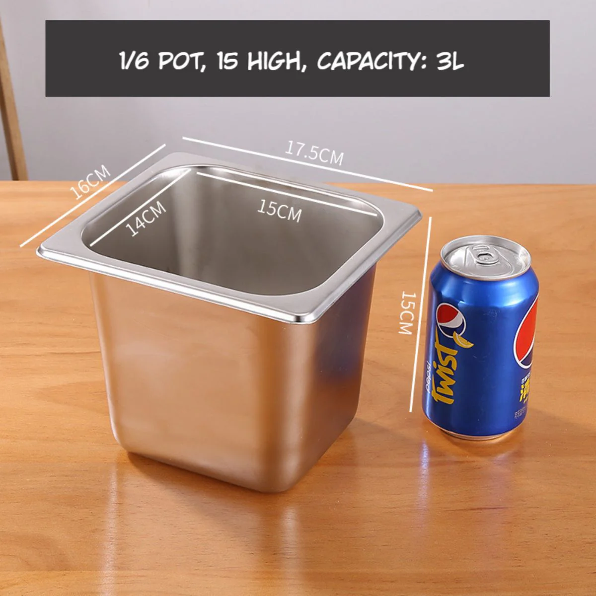 Bandejas GN 1/6 De Acero Inoxidable 3L. (17.5X16x15cm) Para Buffet Hoteles Restaurantes Catering. (No Incluye Tapa) Gastronorm