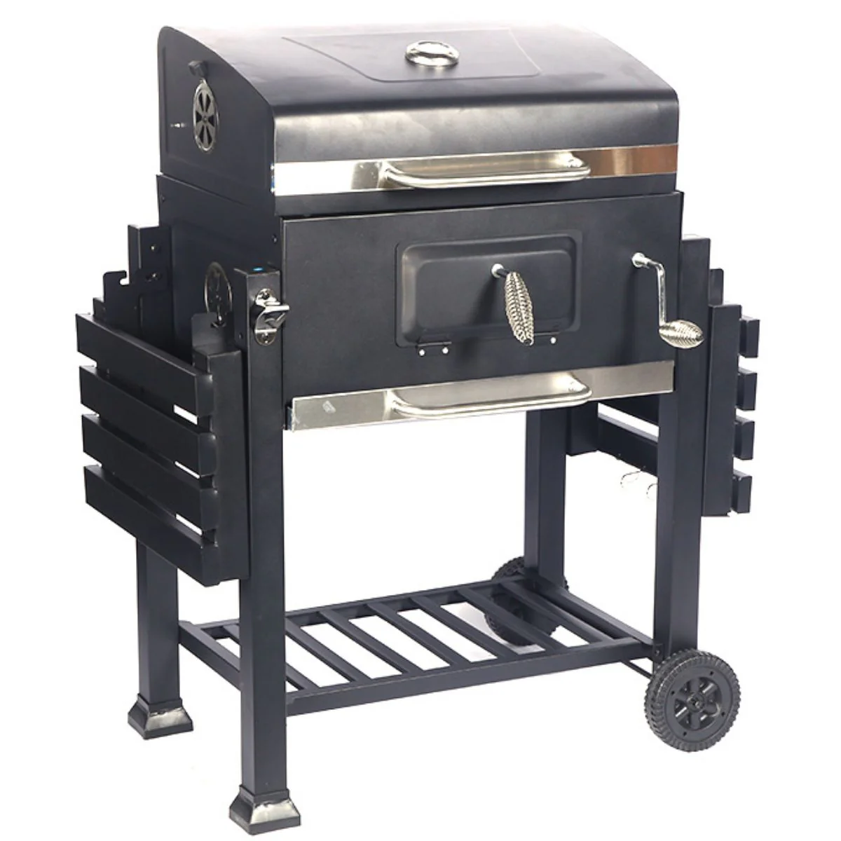 Barbacoa A Carbón Asador. Parrillera Multifuncional: BBQ, Asador Y Ahumador Compacto De Acero Inoxidable. Termómetro Integrado. - Image 2