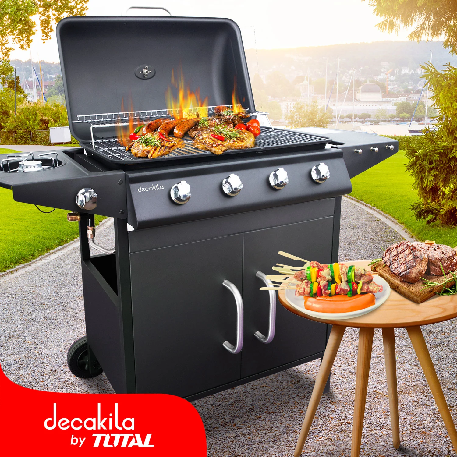 Barbacoa A Gas 13.9KW 4 Quemadores + Hornilla Lateral. Asador Parrillera