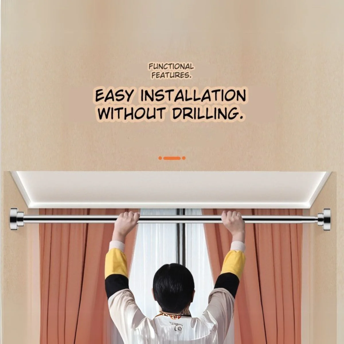 Barra Ajustable Para Cortinas , Closets Y Duchas De Acero Inoxidable. Barra Extensible. Sin Perforaciones. Ajustable 155-260Cm. Se Adapta A Cualquier Pared. - Image 3