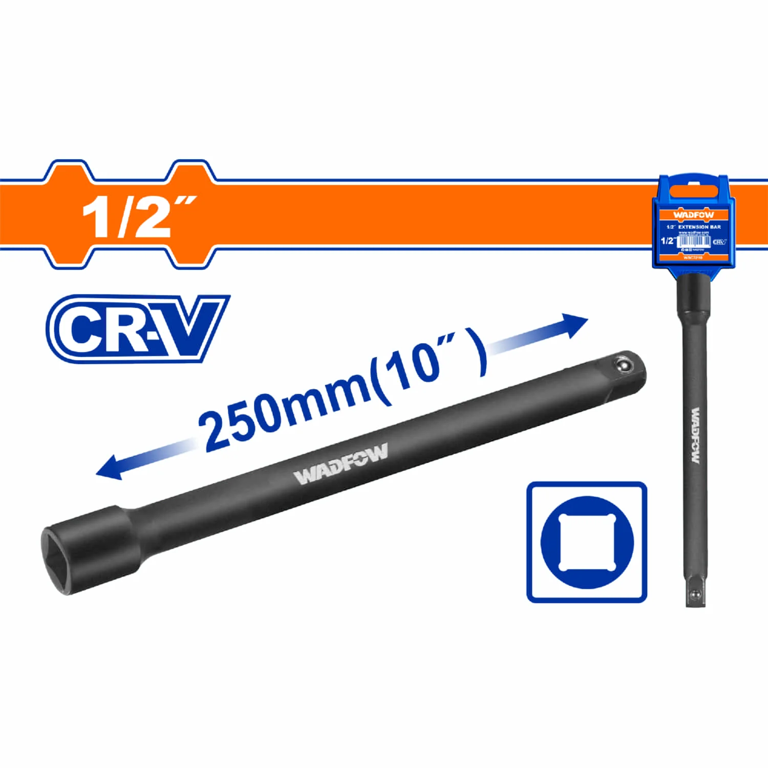Barra De Extensión De Impacto De 1/2" Longitud 10" Material: Cr-V Tratamiento Térmico. Cromado.