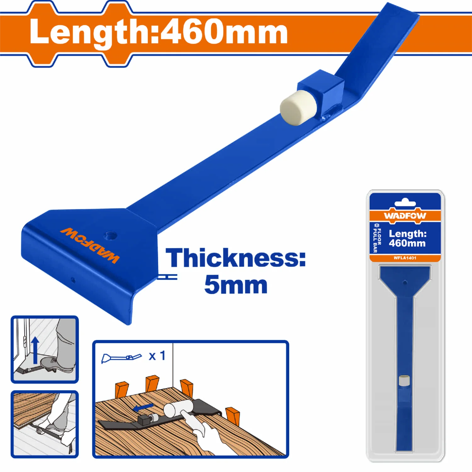 Barra De Tracción Para Piso 460Mm Espesor 5Mm Con Base Acolchada. Ideal Para Laminado Madera Y Vinilíco.