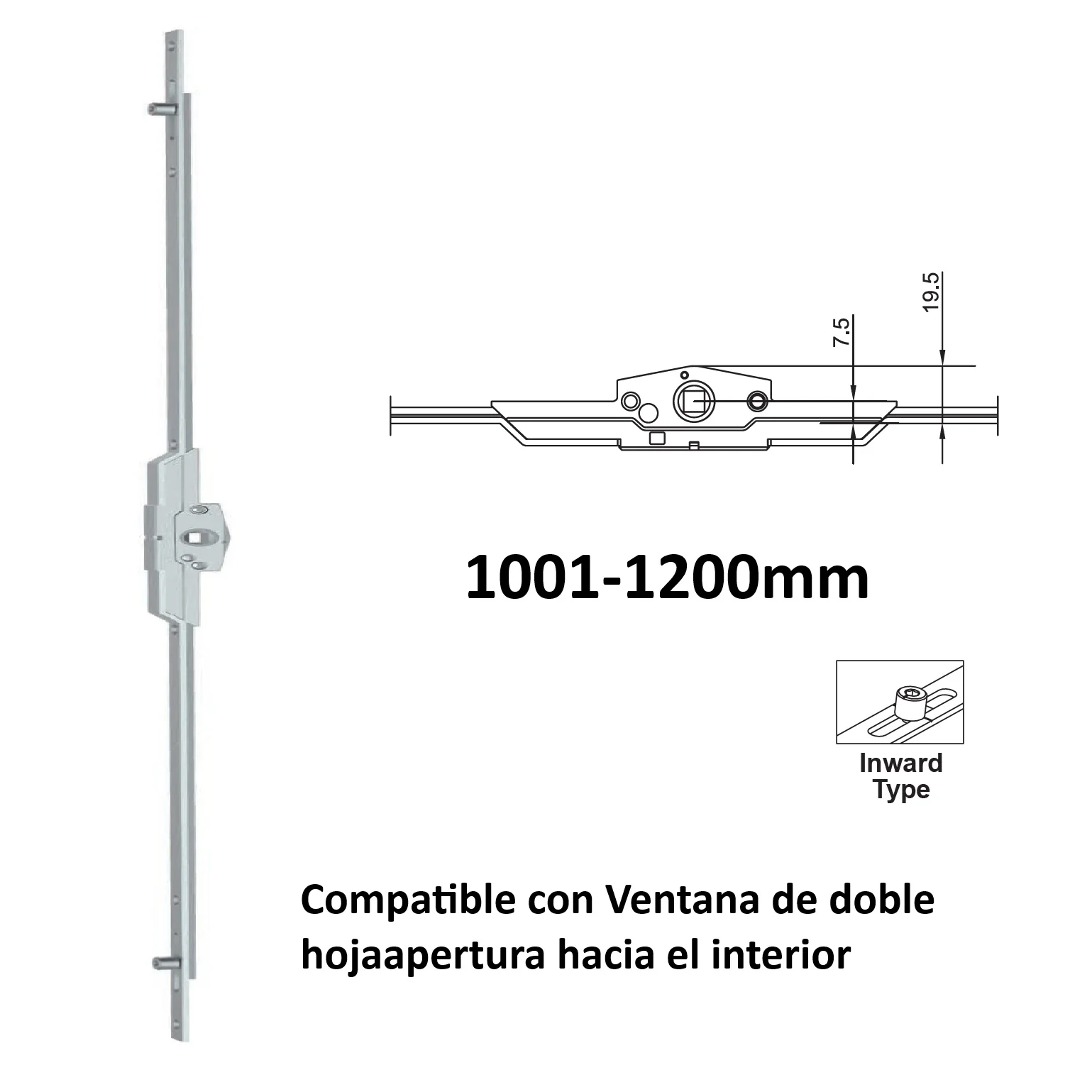 Barra De Transmisión Para Ventanas Abatibles Apertura Interior Upvc Y Aluminio (Altura Max. 1001-1200Mm)