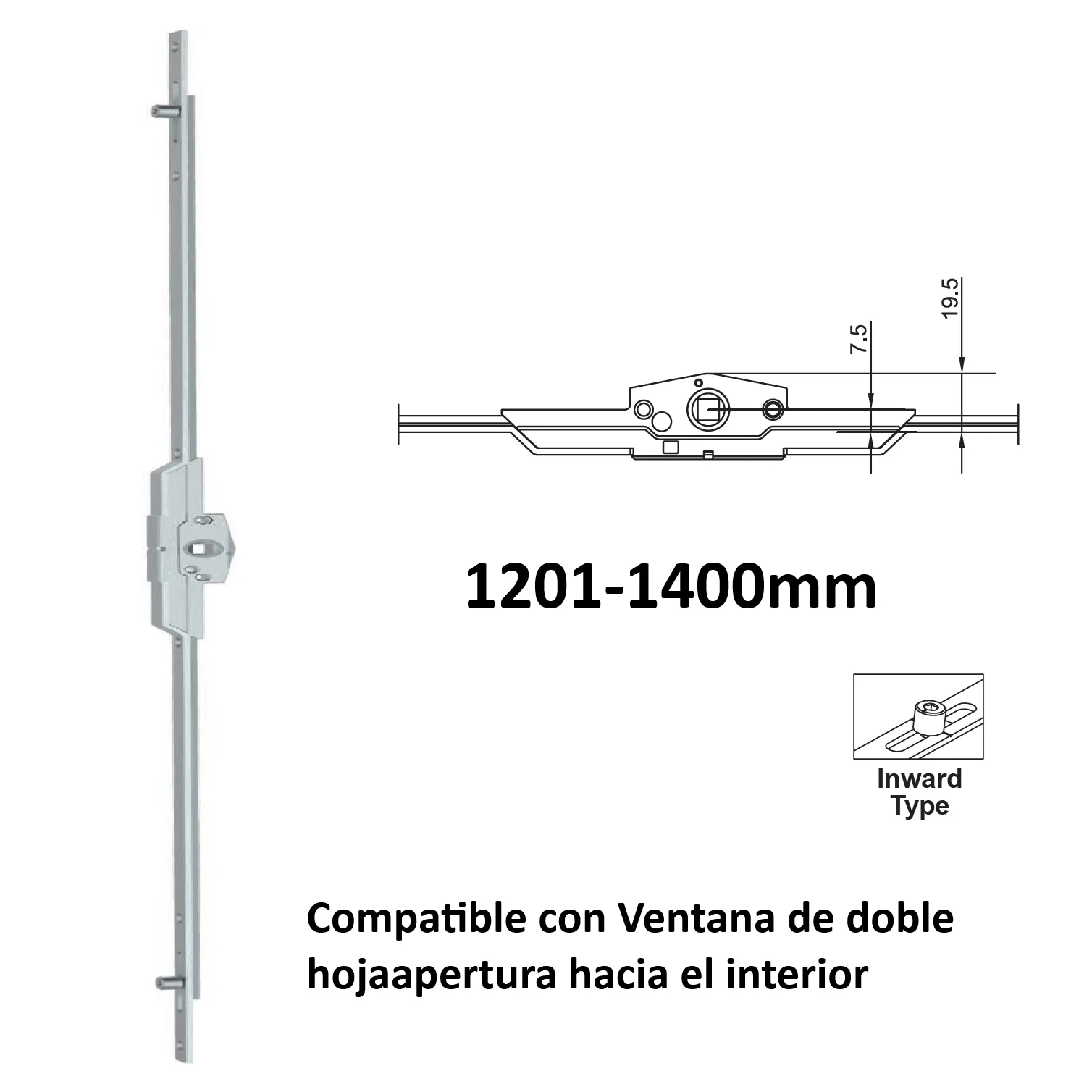 Barra De Transmisión Para Ventanas Abatibles Apertura Interior Upvc Y Aluminio (Altura Max. 1201-1400Mm)