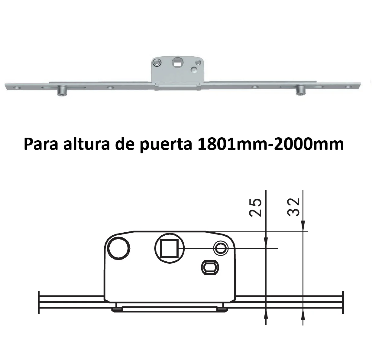 Barra De Transmisión Transmisor 4 Puntos De Cierre Para Ventanas Correderas En PVC Y Aluminio (Altura De Puerta 1801Mm-2000Mm)