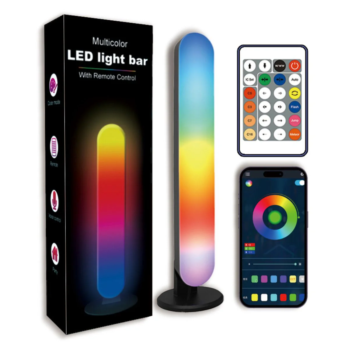 Barra LED RGB Con Modo Música Y Control Remoto (Unidad). Luz LED De Ambientación De 10X1.5” (26X4cm). Iluminación LED Decorativa.