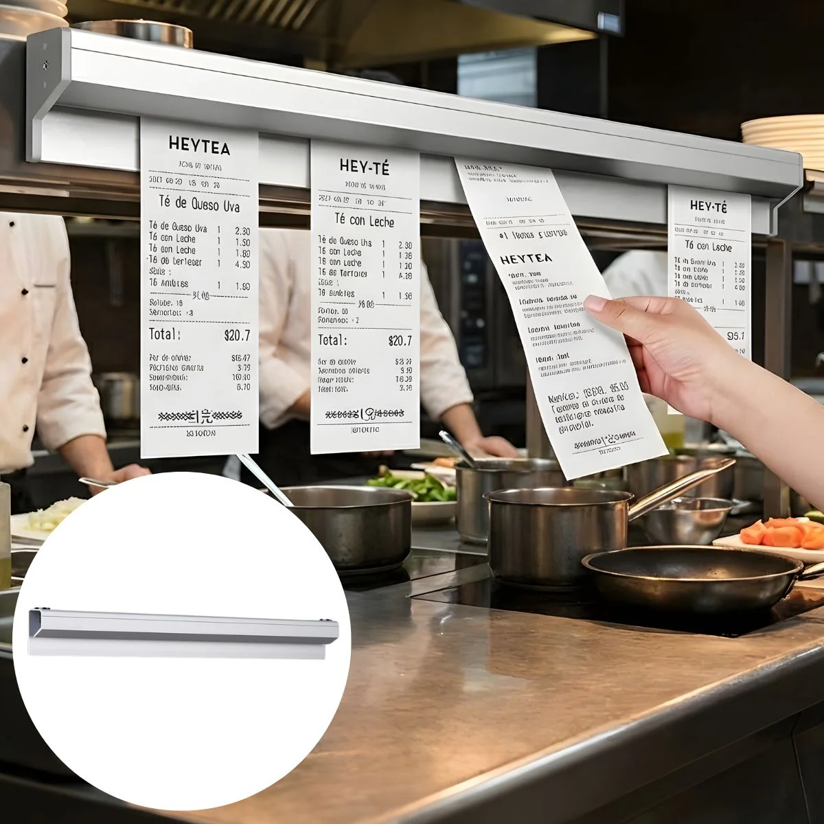 Barra Portacomandas Metálica De 60 Cm Para Cocina. Soporte Para Tickets Y Órdenes De Restaurante. Riel Organizador