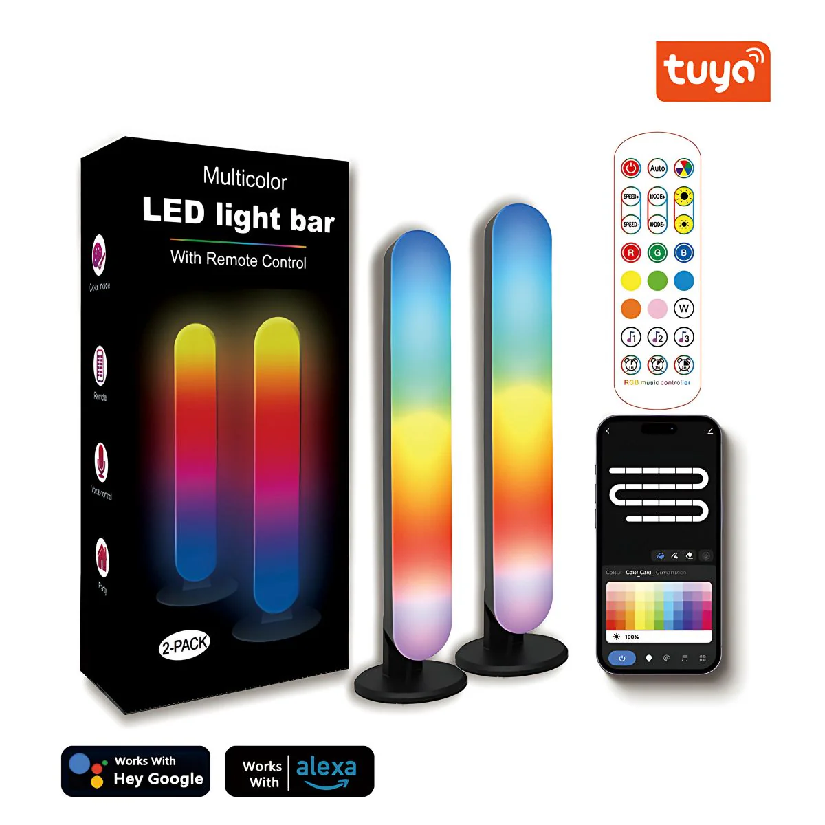 Barras LED RGB Con Modo Música Y Control Remoto (Pack De 2 Unds). Luces LED De Ambientación De 10X1.5” (26X4cm) Iluminación LED Decorativa