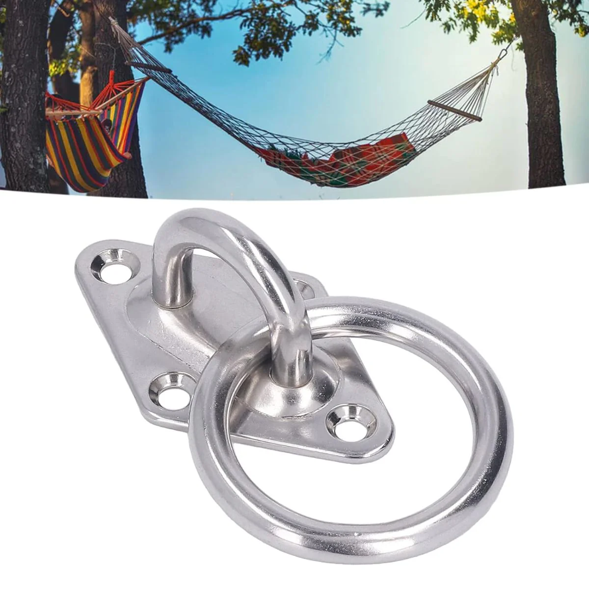 Gancho Anclaje De Acero Inoxidable M8 Con Anillo. Montaje En Forma Diamante Para Hamacas, Columpios Y Sacos De Boxeo. Aro (Unidad)