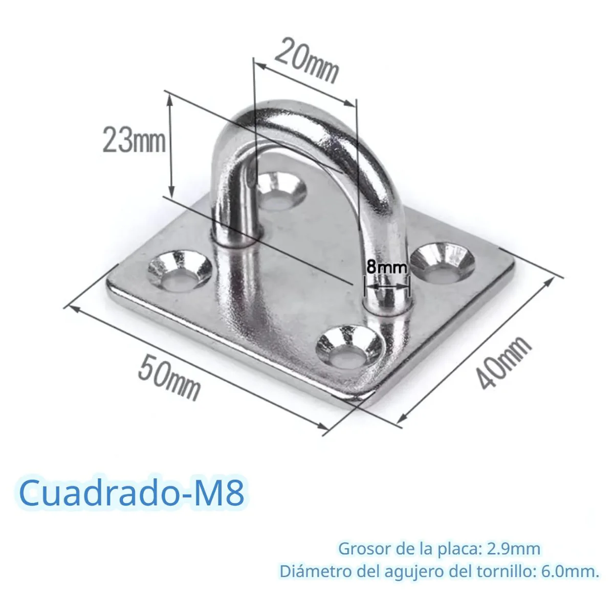 Gancho De Anclaje M8 Cuadrada En Acero Inoxidable. Soporte Para Hamacas, Sillas Colgantes Y Sacos De Boxeo Aro Con Base. (Unidad) - Image 3